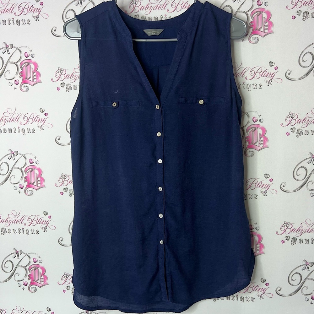 Denver Hayes tank top navy Blue Sleeveless Buttoned up tank top Blouse